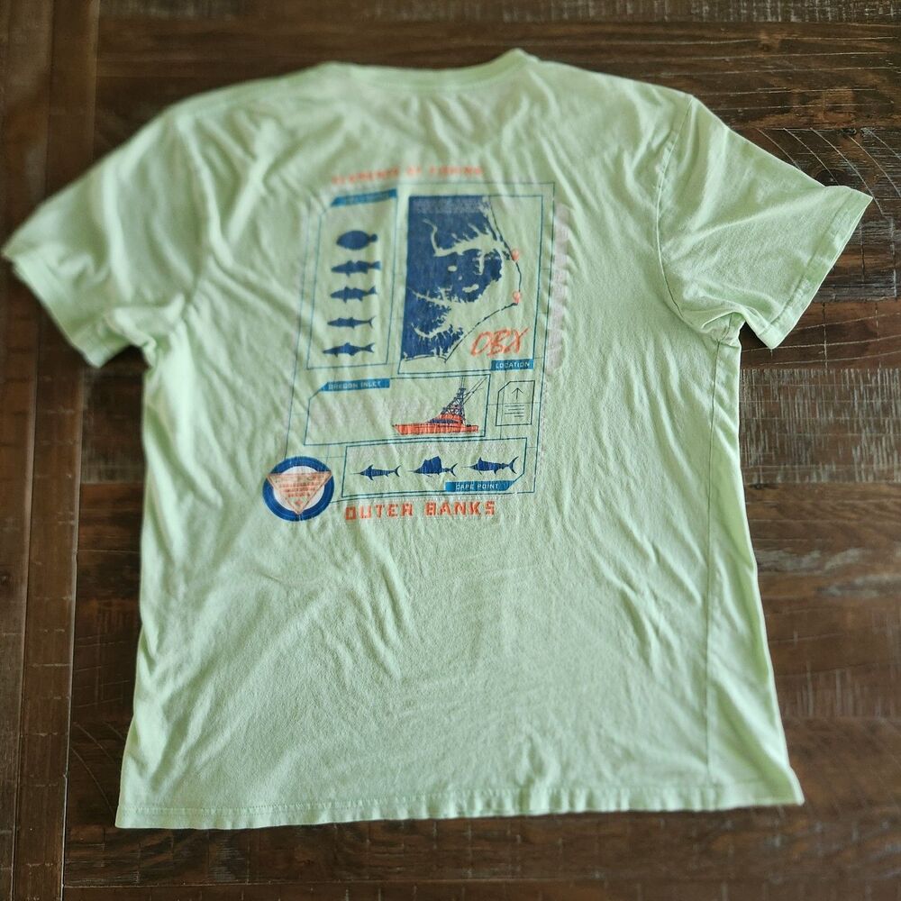Columbia PFG Men L Green Cotton Fishing Graphic Tee Shirt